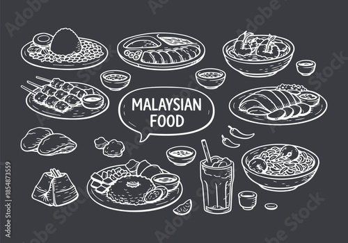 Malaysian Food Dishes Hand-Drawn Collection