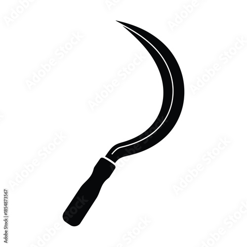 A striking black silhouette of a traditional farming scythe tool detailed handle silhouette
