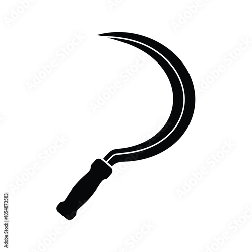 A stark black sickle tool illustration a vintage farming implement in silhouette