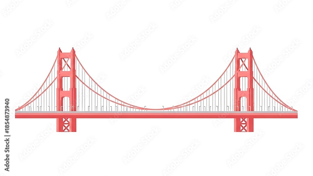 Fototapeta premium Red bridge illustration isolated architectural structure