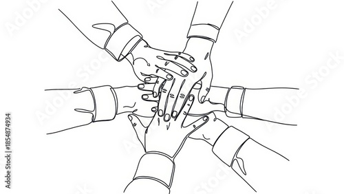 Teamwork hands stacked together in unity, partnership, and success concept