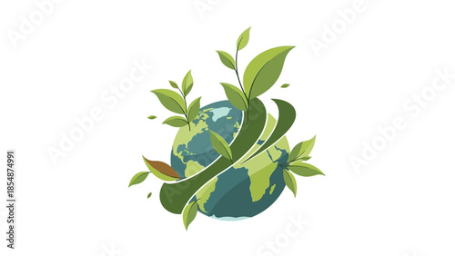 Green earth with leaves symbolizing eco friendly planet