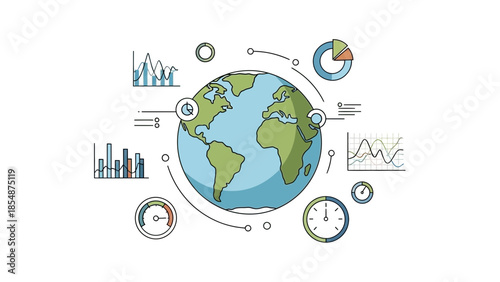 Global business analytics and data visualization concept