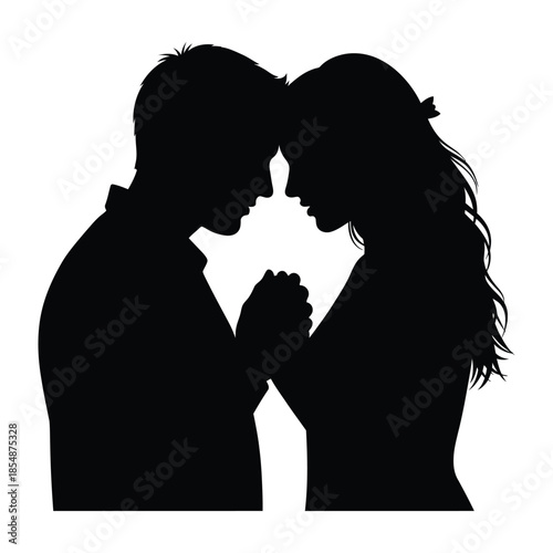 A tender moment shared between a couple heads close in affectionate embrace silhouette