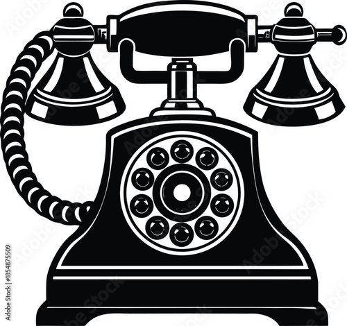 Telephone icon, vintage retro telephone silhouette vector

