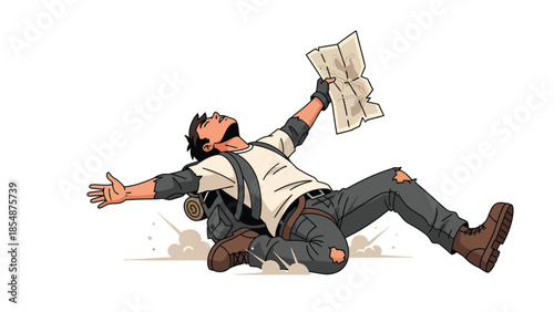 Triumphant Adventurer Celebrates Finding the Map Victory Success Breakthrough Discovery Goal Achieved