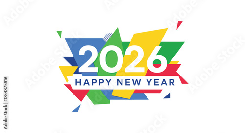Colorful geometric design announces the upcoming year 2026 with a festive new year greeting