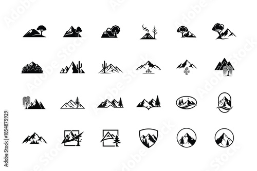 set of icons of mountains vector illustration