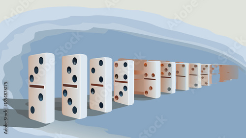 Vector illustration of dominoes forming a road on blue background with white space