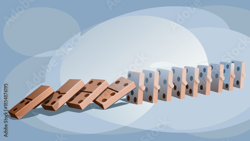 Flat vector illustration of dominoes turning into puzzle pieces on blue background