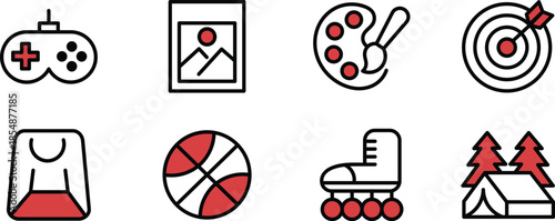 Icon Pack Hobby activities, Hiking, fishing, camping, gardening with Editable Components for Website Design, Application, UI UX and Digital Asset