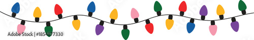 Christmas light string icon, colorful curved garland festive decoration, flat vector illustration isolated on white background