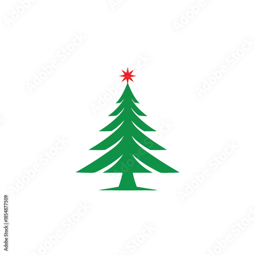Simple Green Christmas Tree with Red Star – Flat Holiday Vector