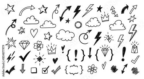 Hand-drawn doodle icons and symbols set