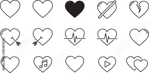 Simple Outline Heart Icon set with Shine Vector Illustration