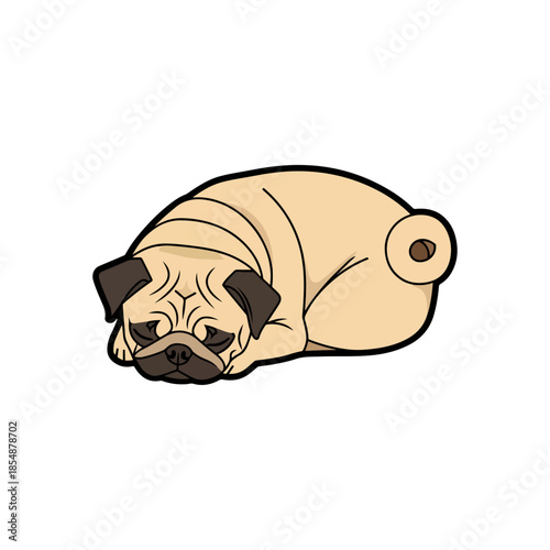 Cartoon Pug Dog Resting Lying Down Illustration.