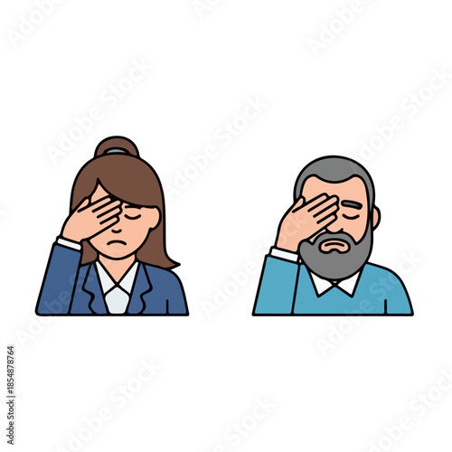 Two People Performing A Facepalm Gesture.