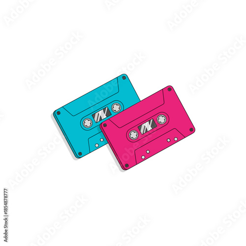 Two retro cassette tapes, one blue and one pink.
