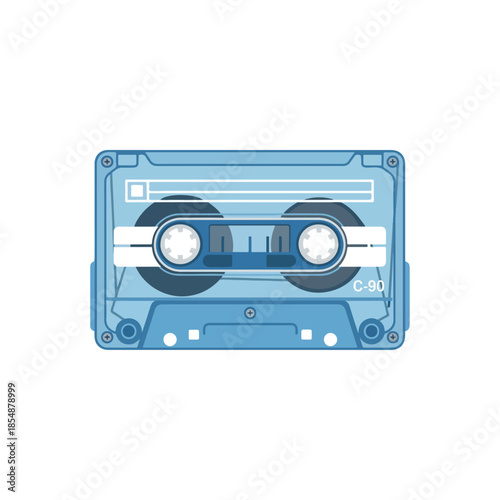 Blue Cassette Tape Icon Retro Audio Recording Accessory.