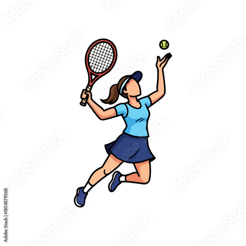Female tennis player in mid swing with racket.