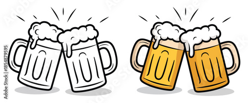 Cheers beer mug toasting vector for pub party celebration and alcoholic drink festival event branding in flat design style