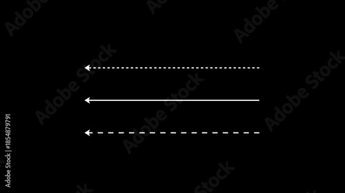White Arrows and Dotted Lines on Black Background Motion animation directional arrows dashed lines
