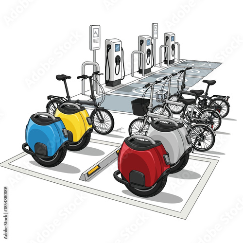 Electric personal mobility devices charging station with bicycles