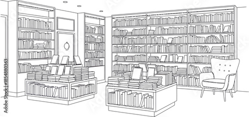 Cozy library room with bookshelves and chair