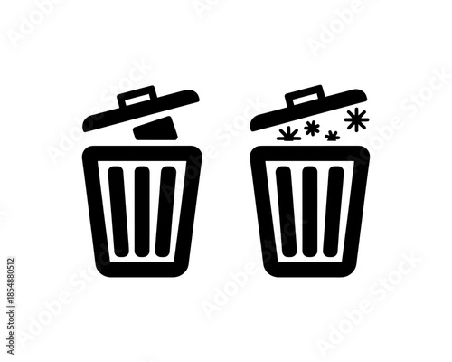 Two garbage bins with one showing littering and pollution effects