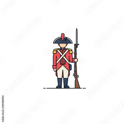 Illustration of a Redcoat Soldier with Musket and Bayonet.