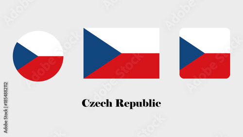 The Set of Czech Republic Flag Vector. Circle, standard, and simple Czech Republic national flag with accurate colors on white background
