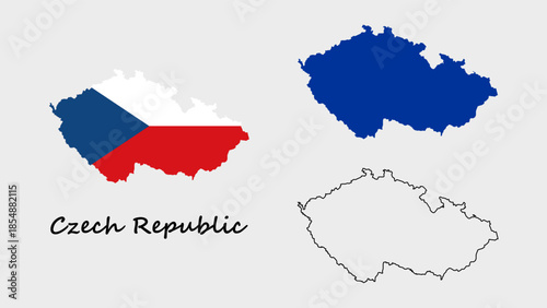 Czech Republic Map Vector Set. Czech Republic map filled with the national flag design, blue, and outline map design on white background