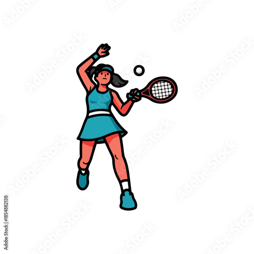 Woman playing tennis with a racket and ball.