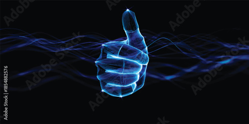 A positive communication icon featuring a black silhouette vector illustration of a human skull X-ray image making a thumbs up hand gesture to symbolize success