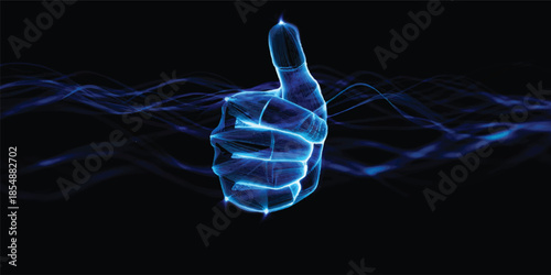 Black silhouette vector illustration of a human hand x-ray image showing a thumbs up gesture as a positive success symbol and web icon