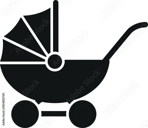Black Baby Stroller Icon Vector Illustration Silhouette of Infant Pram Carriage for Family Parenting Newborn Child Care and Transportation Design