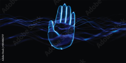 An abstract blue design featuring a glowing x-ray of a human brain with electric light energy waves, motion loops, and plasma smoke trails in a science-themed space of power and art