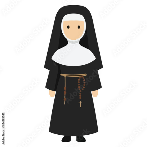 Nun in traditional black habit with rosary.