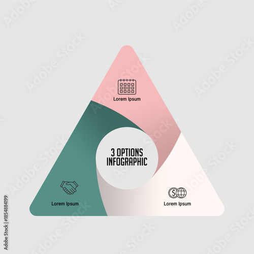 Triangle infographic with 3 options and business vector icons. Infographic with 3 presentation templates.