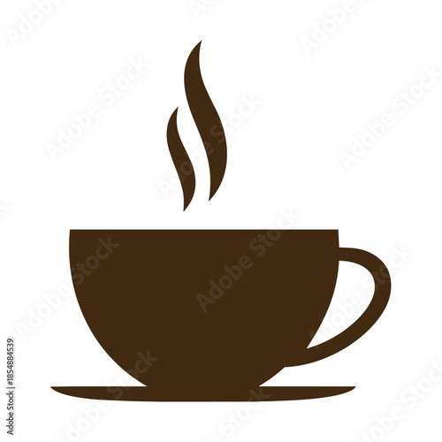 Simple brown silhouette of a steaming coffee cup on a saucer Keywords: coffee, cup, saucer