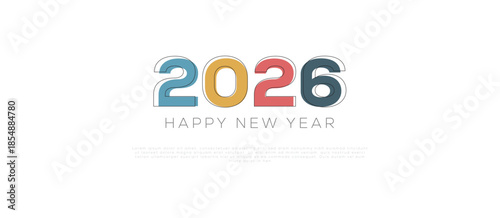 2D Numbers Happy New Year 2026 .Vector illustration isolated on white background. 