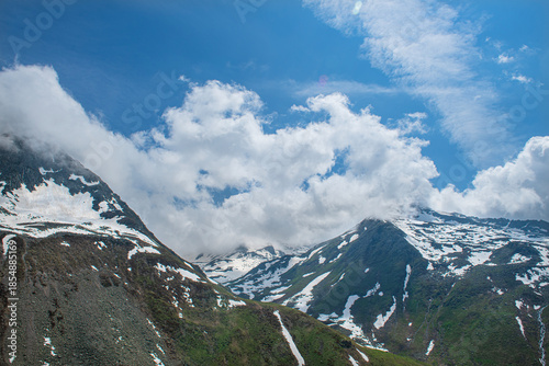 Snow melting in the Ovit Plateau in Rize. Snow turning into streams in autumn. Glaciers melting in spring. A view of snow and streams on a sunny day. Ovit Pass. Magnificent views from the Ovit Plateau