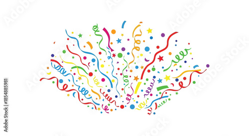 A vibrant burst of colorful confetti and streamers creates a festive and celebratory atmosphere