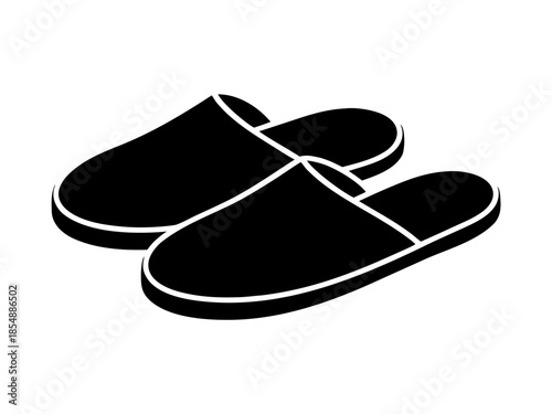 Vector icon black silhouette of a pair of slippers, shoes for home, hotel, and spa, isolated on a transparent background