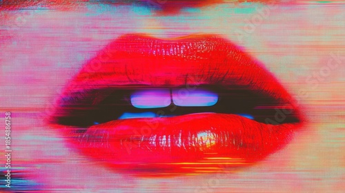 Wallpaper Mural Close-up of vibrant red lips with digital distortion Torontodigital.ca