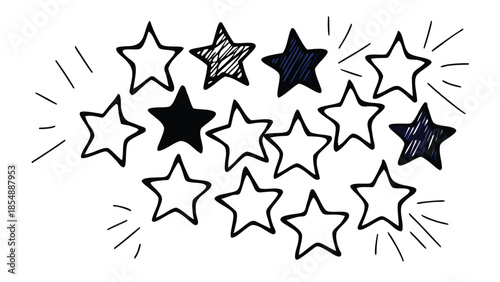 A vector illustration of a festive celebratory scene featuring stars and sparkles in a whimsical environment