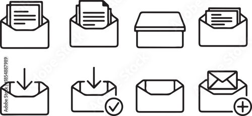 Inbox Icon set with Down Arrow and Text for Communication