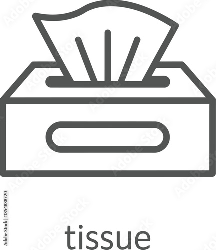 A simple line art icon illustrating a tissue box and facial tissue for hygiene and health