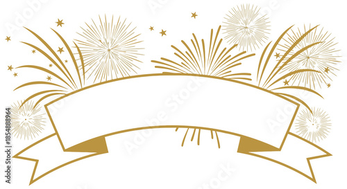 Golden fireworks and a decorative ribbon banner create a festive celebratory atmosphere for special events