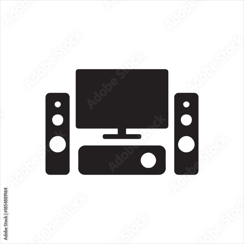 Home Entertainment System Black Silhouette with TV Sound System and DVD Player Stylish Design